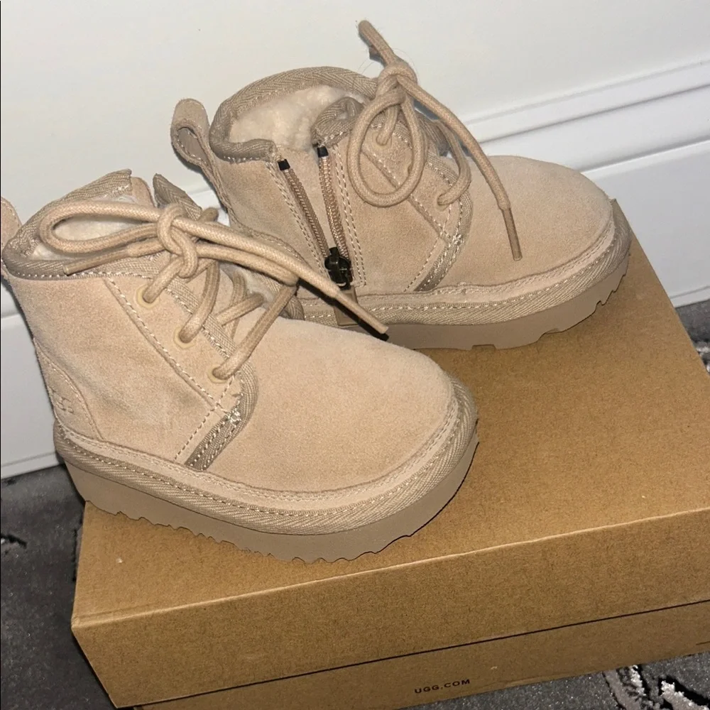 Kids UGG Tan Suede Winter Lace-Up Boots